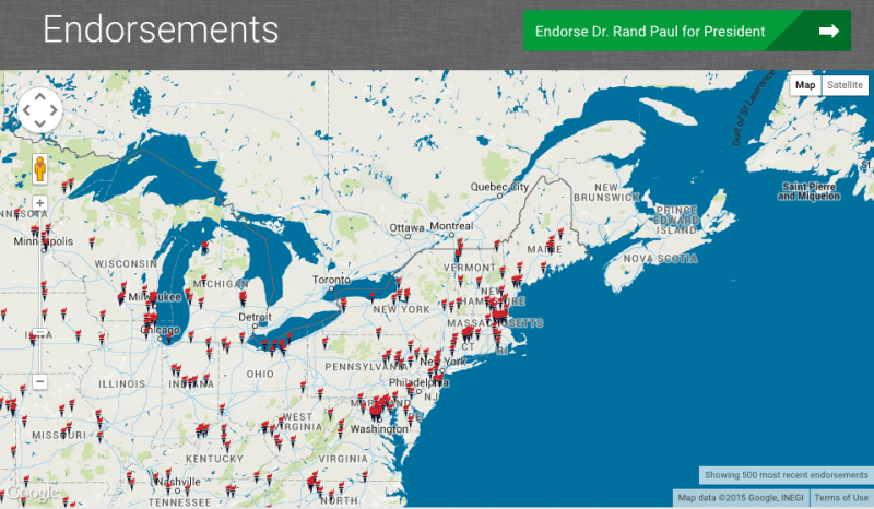 Rand Paul's frequently updated interactive endorsement map.