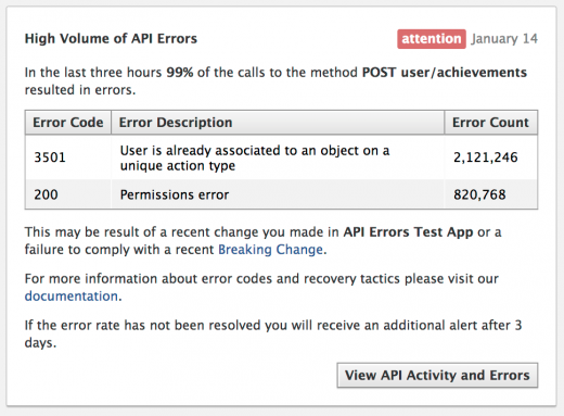 Facebook now alerts developers when API errors affect their apps