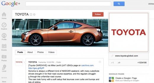 toyota 520x283 About those Google+ vanity URLs: Google has removed the plus. from their promotion