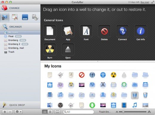 candybar453434 520x386 Mac customization tool CandyBar goes free and unsupported after Mountain Lion limits capabilities