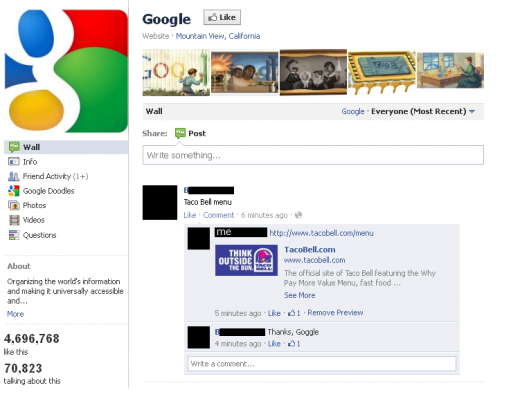 Turns out people might be Googling on Google’s Facebook Page.