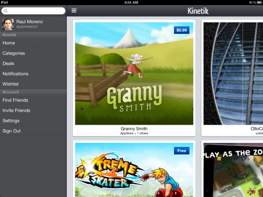 kinetik ipad menu 520x390 App recommendation platform Kinetik is now available on the iPad with brand new UI
