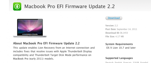Apple EFI firmware update 2.2 for Macbook Pro and 1.3 for Mac mini fixes Thunderbolt issues