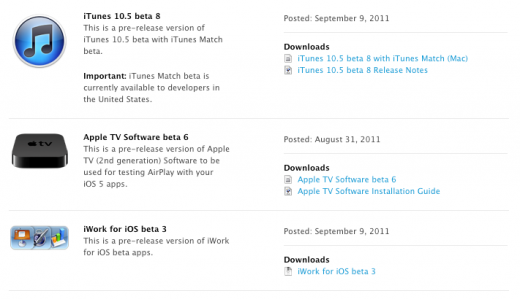 Apple releases iTunes 10.5 beta 8 and iWork for iOS beta 3 to developers