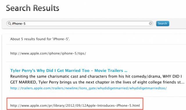 Apple Search Engine Reveals Product News Before Today’s Event: iPhone 5, New iPods, New iTunes Confirmed