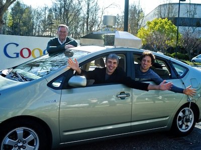 Eric Schmidt Larry Page Sergey Brin in a Streetview car