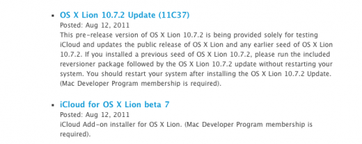 Apple releases OS X Lion 10.7.2 and iCloud for Mac beta 7 to developers