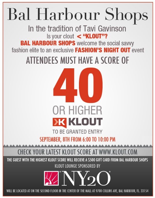You must have a Klout score of 40 or more to get into this Fashion’s Night Out party