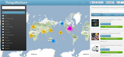 Fresh out in beta, ThingsWeStart lets you visualize Kickstarter projects on an interactive map